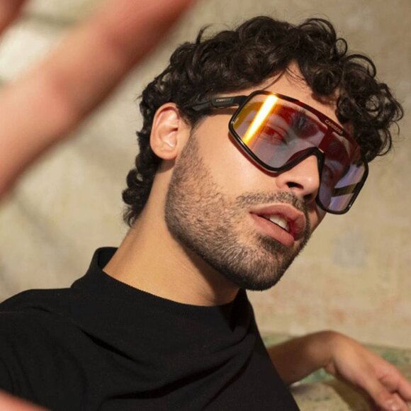 CARRERA 4017/S 0XYO MT Shield Sunglasses - Light Grey/Yellow/Green Mirror - Picture 3 of 9